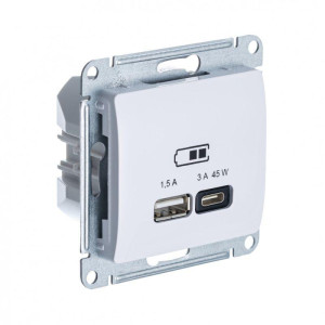 GLOSSA USB РОЗЕТКА A + тип-C 45Вт высокоскор.заряд. QC, PD, механизм, БЕЛЫЙ GSL000129