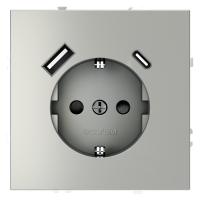 Розетка встраиваемая VOLTUM S70 с заземлением и защитными шторками, 16А, с USB, A+С, (сталь)