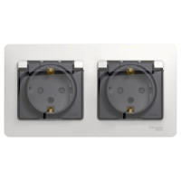 GLOSSA РОЗЕТКА двойная с заземлением со шторками с прозрачной крышкой,16А, IP44, в сборе, БЕЛЫЙ GSL000147