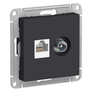 ATLASDESIGN РОЗЕТКА двойная ТВ + компьютерная RJ45 кат. 5e, механизм, КАРБОН ATN001089