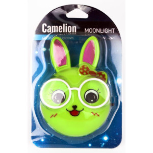 Светильник светодиодный NL-241 Зайцы очкарики 220В ночник с выкл. зел. Camelion 13816