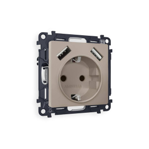 MA369010 Комплект механизма электрической розетки ALFA Серо-бежевый матовый 2USB AA 18W быстрая зарядка сз QUANT AP3690, VM155 AMBRELLA VOLT