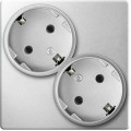 Simon 24 Алюминий Розетка двойная с заземлением Schuko 2х2Р+Е 16A 250В~