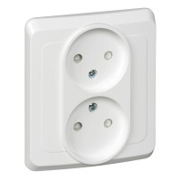 ЭТЮД С/У РОЗЕТКА двойная без заземления со шторками, 16А 250B, БЕЛЫЙ PC16-006B