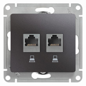 GLOSSA РОЗЕТКА двойная компьютерная RJ45+RJ45 кат. 5e, механизм, ГРАФИТ GSL001385KK
