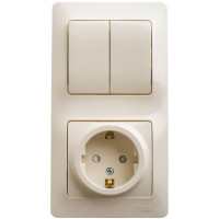 GLOSSA БЛОК: РОЗЕТКА с заземлением со шторками + 2-клавишный ВЫКЛЮЧАТЕЛЬ, БЕЖЕВЫЙ GSL000274