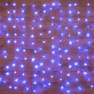 Гирлянда светодиодная Светодиодный Дождь 1.5х1м 96LED син. 8Вт 230В IP20 свечение с динамикой с контроллером провод прозр. Neon-Night 235-023
