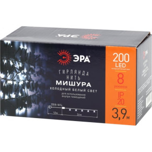 Гирлянда ЭРА ENIN GC LED Нить, мишура, 3.9м, зеленый провод, холодный свет, 220V 24/576 Б0047969