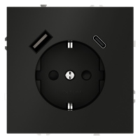Розетка встраиваемая VOLTUM S70 с заземлением и защитными шторками, 16А, с USB, A+С, (черный матовый
