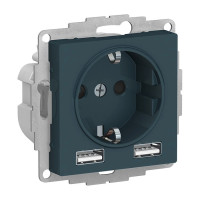 ATLASDESIGN РОЗЕТКА 16А c 2 USB A+A, 5В/2,4А, 2х5В/1,2А, механизм, ИЗУМРУД ATN000830