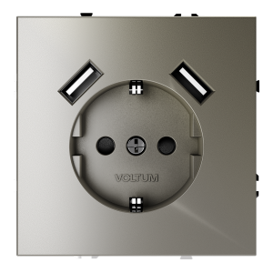 Розетка встраиваемая VOLTUM S70 с заземлением и защитными шторками, 16А, с USB, A+A, (шелк)