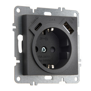 Arvia Electric, LK Механизм, Розетка с заземлением, защитой от детей, USB Type C, Arvia, графит