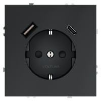 Розетка встраиваемая VOLTUM S70 с заземлением и защитными шторками, 16А, с USB, A+С, (графит)