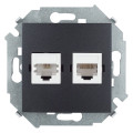 Розетка телефонная компьютерная RJ11+RJ45 Simon SIMON 15, скрытый монтаж, графит, 1591590-038
