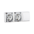 Simon 15 Aqua Белый Блок: Розетка 2-ая, 2PE Schuko 16А 250В  выключатель проходной 10А 250В, IP54