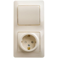 GLOSSA БЛОК: РОЗЕТКА с заземлением со шторками + 1-клавишный ВЫКЛЮЧАТЕЛЬ, БЕЖЕВЫЙ GSL000270