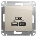 GLOSSA USB РОЗЕТКА А+С, 5В/2,4А, 2х5В/1,2А, механизм, МОЛОЧНЫЙ GSL000939