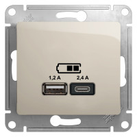 GLOSSA USB РОЗЕТКА А+С, 5В/2,4А, 2х5В/1,2А, механизм, МОЛОЧНЫЙ GSL000939