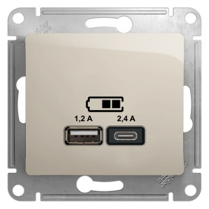 GLOSSA USB РОЗЕТКА А+С, 5В/2,4А, 2х5В/1,2А, механизм, МОЛОЧНЫЙ GSL000939