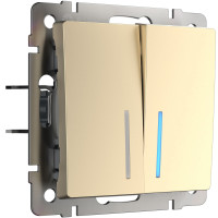 W1122111/ Выключатель двухклавишный проходной с подсветкой (шампань)