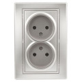 Розетка двойная Plano 1-204-03 16А IP20 250В 2х2P алюм. Intro Б0030066