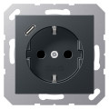 Розетка с USB Jung A 500, скрытый монтаж, с заземлением, антрацит матовый, A1520-18CANM