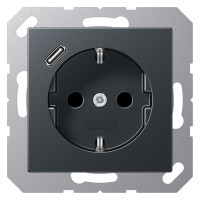 Розетка с USB Jung A 500, скрытый монтаж, с заземлением, антрацит матовый, A1520-18CANM