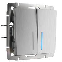 W1120109/ Выключатель двухклавишный с подсветкой (cеребряный рифленый)