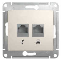 GLOSSA РОЗЕТКА двойная RJ11+RJ45 кат.5e, механизм, МОЛОЧНЫЙ GSL000985