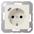 Розетка с USB Jung A 500, скрытый монтаж, с заземлением, слоновая кость, A1520-18C