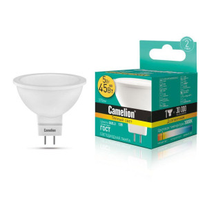 Лампа светодиодная LED5-MR16/830/GU5.3 5Вт 3000К тепл. бел. GU5.3 370лм 12В Camelion 12025