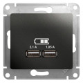 GLOSSA USB РОЗЕТКА А+А, 5В/2,1А, 2х5В/1,05А, механизм, АНТРАЦИТ GSL000733