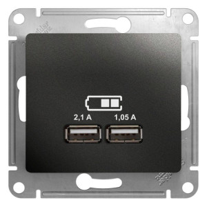 GLOSSA USB РОЗЕТКА А+А, 5В/2,1А, 2х5В/1,05А, механизм, АНТРАЦИТ GSL000733