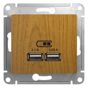 GLOSSA USB РОЗЕТКА A+A, 5В/2,1А, 2х5В/1,05А, механизм, ДУБ GSL000533
