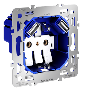 Механизм розетки с заземлением и защитными шторками 16А, с USB AA, S70