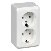 ЭТЮД О/У РОЗЕТКА двойная с заземлением без шторок, 16А, 250B, БЕЛЫЙ PA16-007B