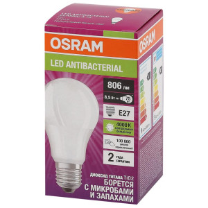 Лампа светодиодная LED Antibacterial A 8.5Вт грушевидная матовая 4000К нейтр. бел. E27 806лм 220-240В угол пучка 200град. бактерицидн. покрыт. (замена 75Вт) OSRAM 4058075561199
