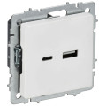 Розетка BRITE РЮ11-1-БрАБ 18Вт USB AC механизм арктич. бел. IEK BR-U22-018-K91