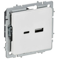 Розетка BRITE РЮ11-1-БрАБ 18Вт USB AC механизм арктич. бел. IEK BR-U22-018-K91