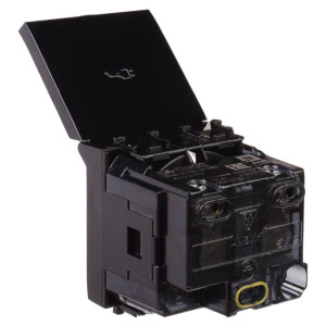 Розетка 1-м 2мод. Avanti Черный квадрат 16А IP44 2P+E защ. шторки с крышкой черн. DKC 4402012