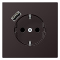 Розетка с USB Jung LS METAL, скрытый монтаж, с заземлением, алюминий темный, AL1520-18AD-L