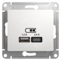 GLOSSA USB РОЗЕТКА А+С, 5В/2,4А, 2х5В/1,2А, механизм, БЕЛЫЙ GSL000139