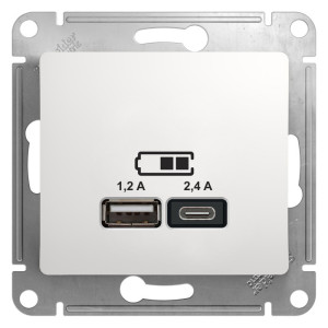 GLOSSA USB РОЗЕТКА А+С, 5В/2,4А, 2х5В/1,2А, механизм, БЕЛЫЙ GSL000139