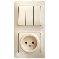 GLOSSA БЛОК: РОЗЕТКА без заземления + 3-клавишный ВЫКЛЮЧАТЕЛЬ, БЕЖЕВЫЙ GSL000276