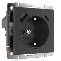 W1171708/ Розетка с заземлением, шторками и USB тип A+C (черный)