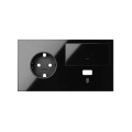 Simon 100 Черный глянец Кит 2 поста, фронт. Накладка на 1 розетку Schuko (слева) + 1 з/у USB SC + 1 клавиша выключателя