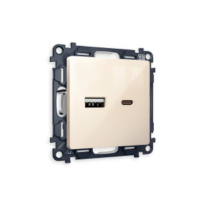 MA311010 Комплект механизма розетки ALFA Бежевый глянец 2USB AC 20W быстрая зарядка QUANT AP3110, VM177 AMBRELLA VOLT
