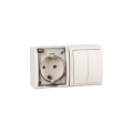 Simon 15 Aqua Бежевый Блок: Розетка 2PE Schuko 16А 250В  выключатель двойной 10А 250В, IP54