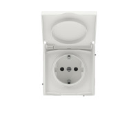 Розетка силовая, 2PE, с зш, с крышкой, IP44, KANT, белый песок