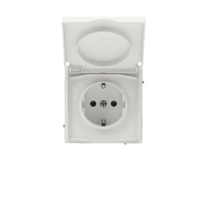 Розетка силовая, 2PE, с зш, с крышкой, IP44, KANT, белый песок